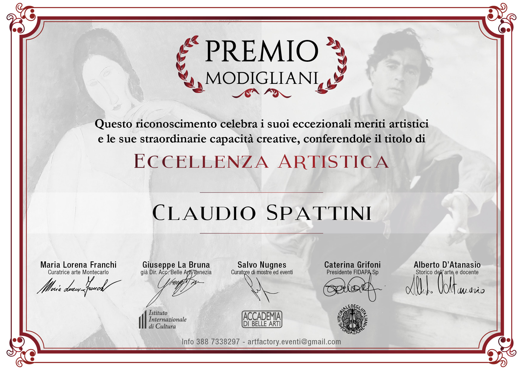 “Premio Modigliani” a Claudio Spattini